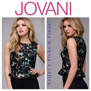 Jovani | Lace Sleeveless Peplum Top with Colorful Contrast‎ Underlay, Size 4